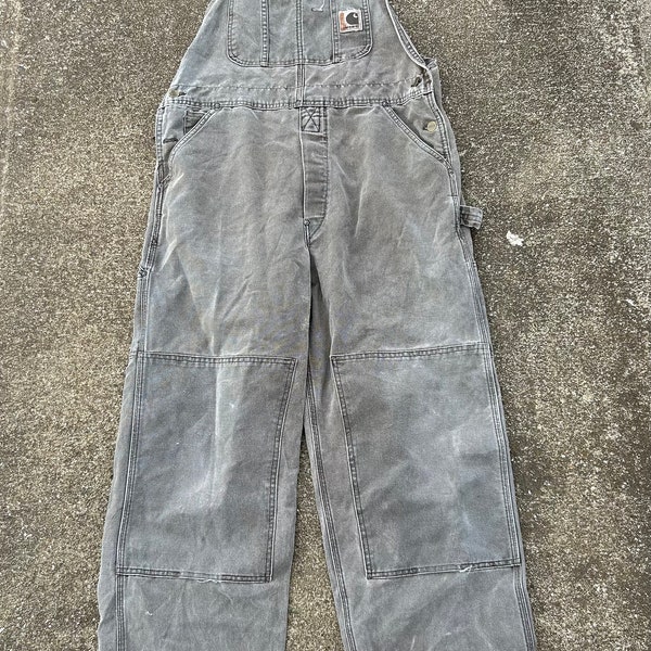 Vintage Carhartt R06 CHT overalls 34x29.5(tag 36x30)faded brown washed duck double front 100% cotton work overalls Made in the USA Very soft