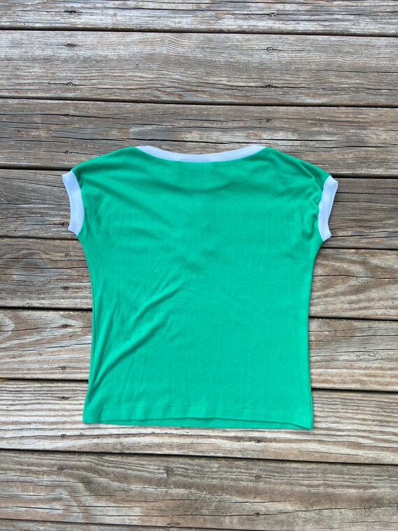 Vintage 90s womens green and white capped sleeve … - image 3