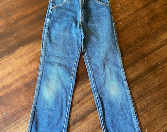 Vintage 20x22.5 kids Rustler denim jeans. Made in the USA. Great wear. Blue jeans. Cowboy. Western.