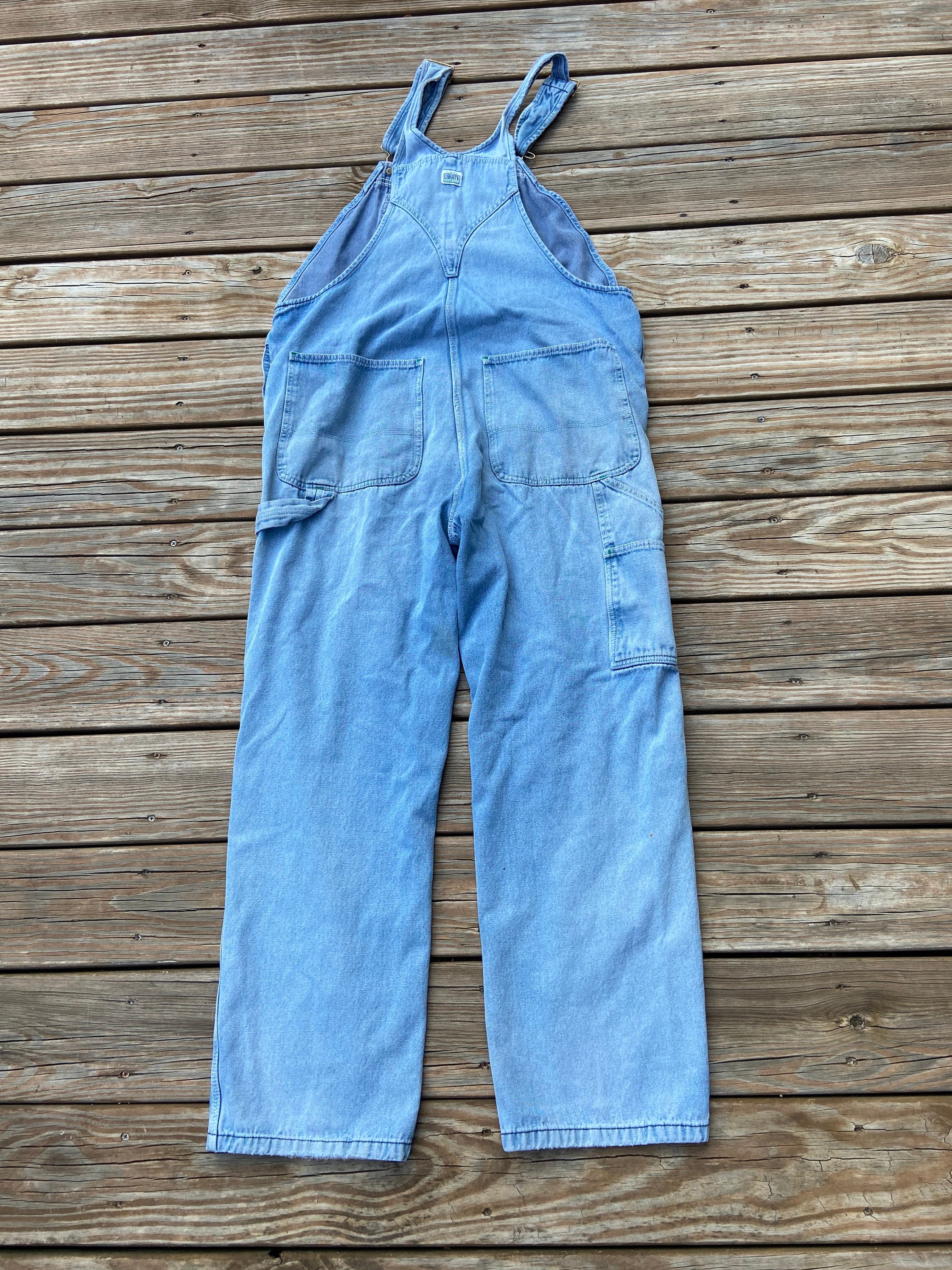 Liberty super faded denim overalls 38x30. Chest pocket. Hand Etsy