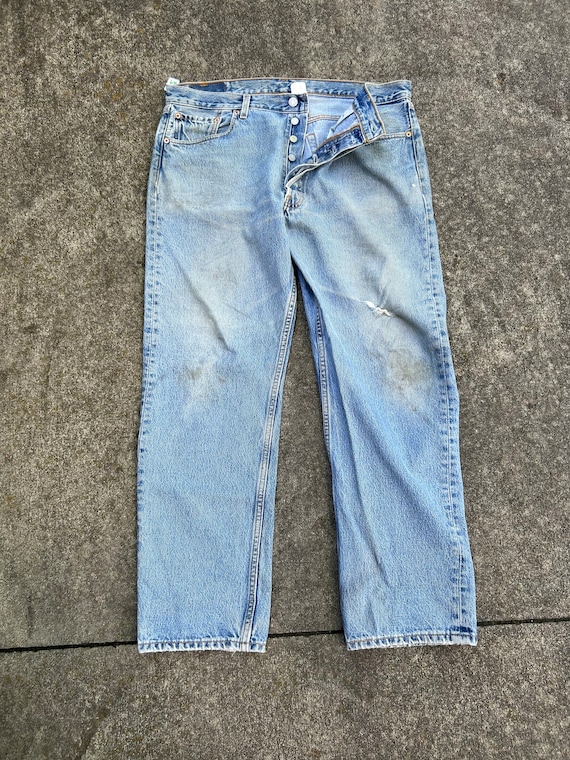 Vintage Levis 501 36x29tag 38x30 Button Fly 100 Cotton Denim Jeans. Made in Mexico 09 2002. Heavily Faded. Some Stains Hole in Left Knee Etsy