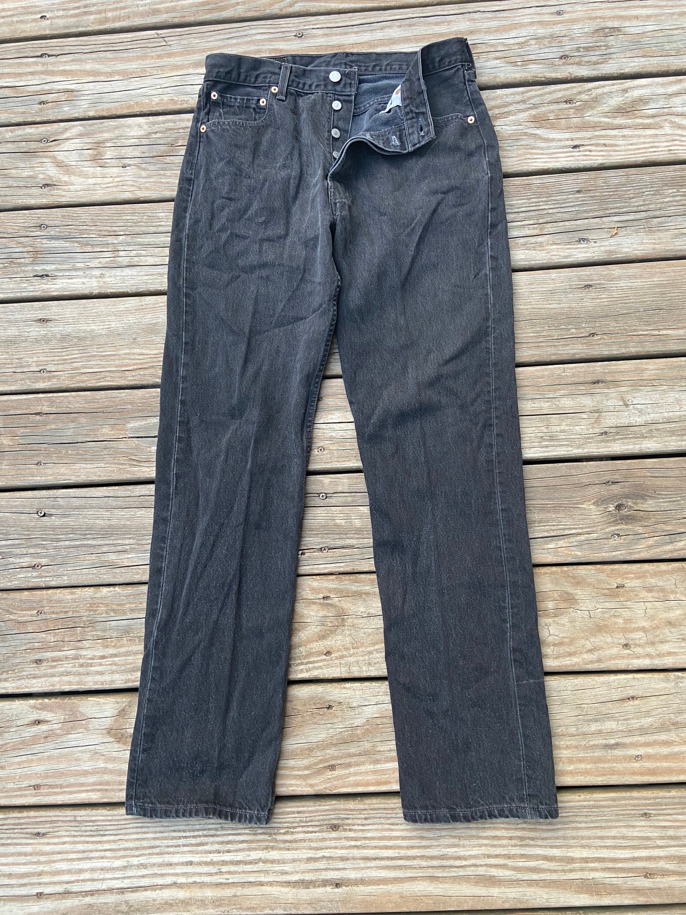 Vintage Black 32x34 501 Levis Denim Jeans. Red Tab. Made in the 