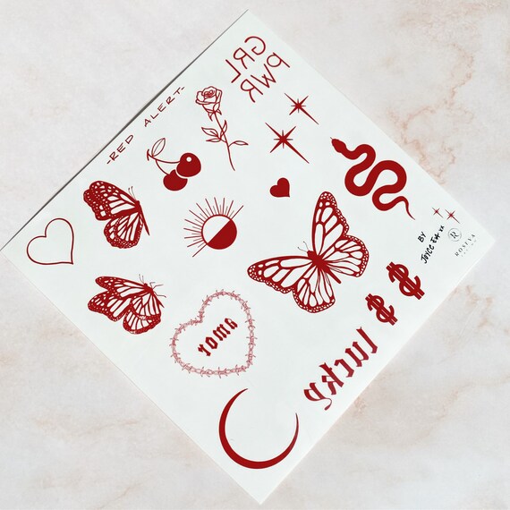 Temporary tattoos| red tattoos| non-toxic| mini modern tattoo | gift idea girl| female tattoo