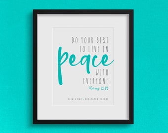 PEACE Bible verse wall art • Personalized Christian gift • Romans 12:18 scripture print • Multiple colors & sizes available • Digital print