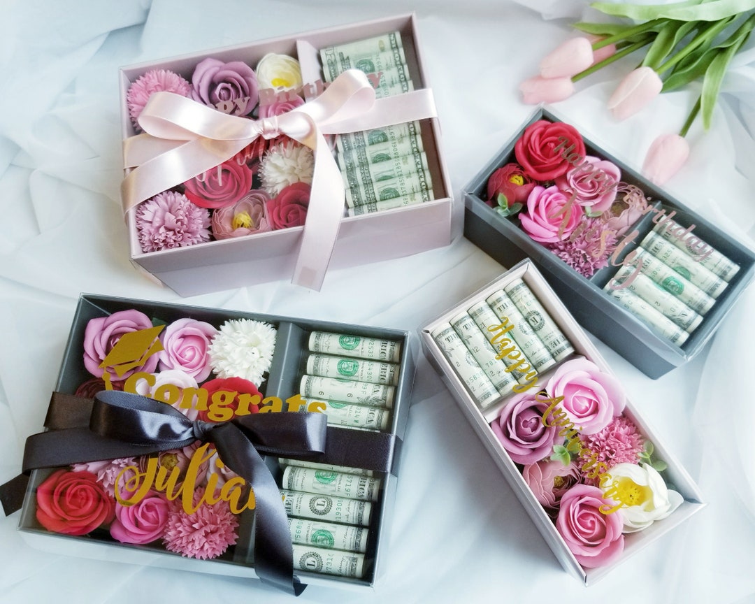Personalized Soap Flower Cash Money Gift Box for Graduation Etsy