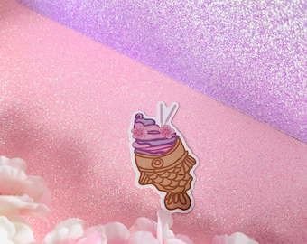 Sakura Taiyaki Ice Cream Vinyl Sticker | Laptop Sticker | Water Bottle | Pretty Dessert | Pink Aesthetic | Foodie Decor | Cherry Blossom