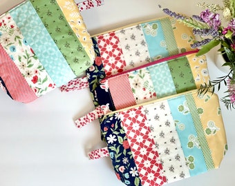 Handmade Floral Print Quilted Zipper Pouch