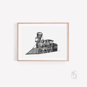 Black and white Steam train poster, Vintage train, steam train art old train wall art, locomotive art for kids, printable decor, boy room