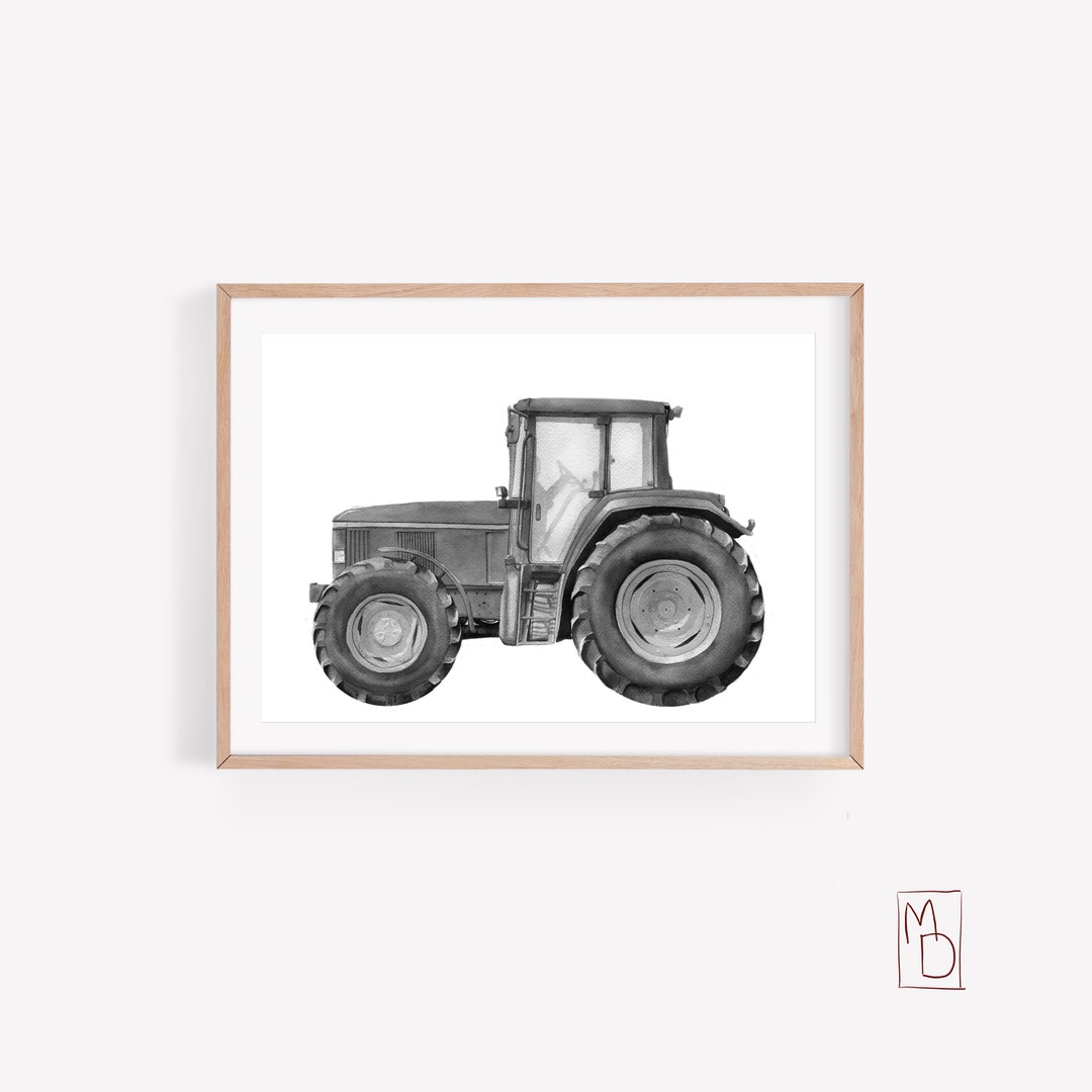 Black and White Printable Tractor, Vintage Tractor, Boy Room Decor ...