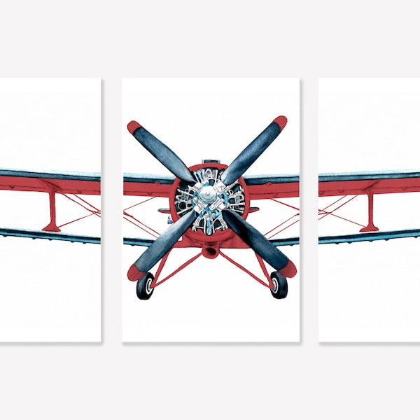 Red Printable Airplane, Vintage Biplane, Boys room Decor, Aviation Flying, Baby Boy, Nursery, Toddler Big Boy Room Wall Art Home Decor