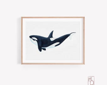 Watercolor Orca Whale Print: Modern Nautical Wall Art (Digital Download)