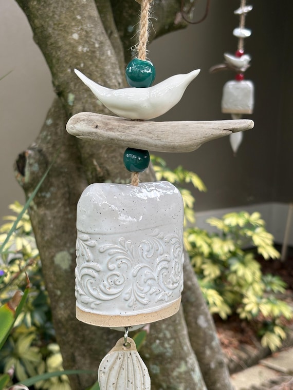Handmade Ceramic Wind Bell with White Bird
