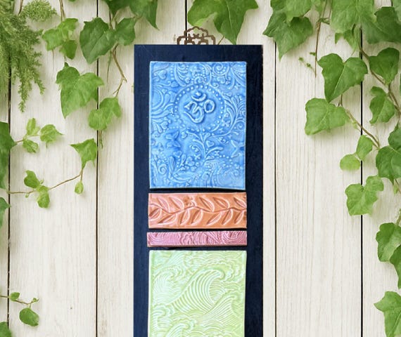 Handmade Ceramic Tile Wall Hanging – Spiritual Boho Art with Om & Eye of Horus Symbols
