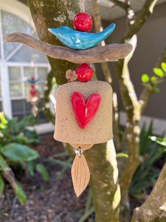 Whimsical Bell with Heart and Blue Bird