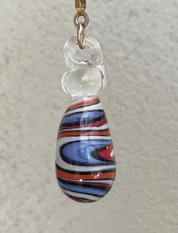 Handmade Glass Fan Pull – Multicolor Swirl Teardrop
