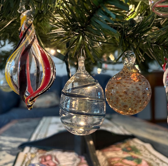 Trio of Handmade Blown Glass Ornaments