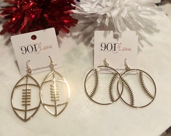 Gold Football and Baseball Earrings, Sports Earrings,