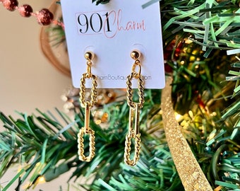 Gold Filled Textured Link Earrings | Chain Earrings | Gold Chain Earrings