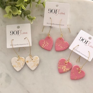 Clay Heart Dangle Earrings, Valentines Day Earrings, Heart Earrings