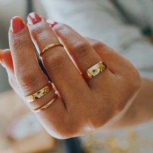 Gold Rings, Stackable Rings, Wedding Band Ring, 2 Finger Ring, Stacking Ring, Christmas Gift for her, Thin Thick Gold Ring, Gold Ring