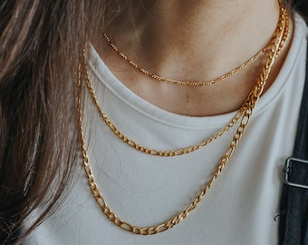 18K Gold Figaro Necklace • Minimalist Necklace Chain in Christmas Gift • Unisex Figaro Chain • 16&quot; 18&quot; 20&quot; 22&quot; 24&quot; Chains, Christmas Gift