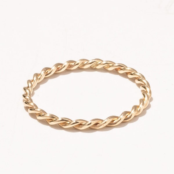 14k SOLID Gold Twist Ring by Babeina, Rope Infinity Twisted Ring, Skinny Wedding Band, 1.5mm Thin Stacking Ring, Braided Spacer Ring