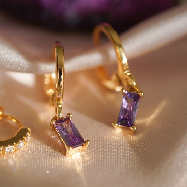 18K Gold  LAVENDER Zircon Stone Earrings, WATERPROOF, Christmas Gift, Colorful Earrings, Violet Stone Earrings, Light Purple Earrings