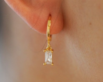 18K Gold Filled DIAMOND Earrings, WATERPROOF, Christmas Gift, Zircon Colorful Earrings, Clear Zircon Earrings, Crystal Square Earrings, CZ