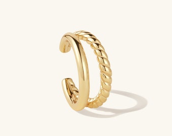 Pendiente doble para la oreja de Babeina, pendiente trenzado, pendientes de doble línea de moda, estilo minimalista, regalo para ella.