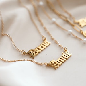 14K Gold Old English Name Necklace, Figaro Waterproof Name Necklace, Gold Custom Necklace, Personalized Christmas Gift, ANTI TARNISH