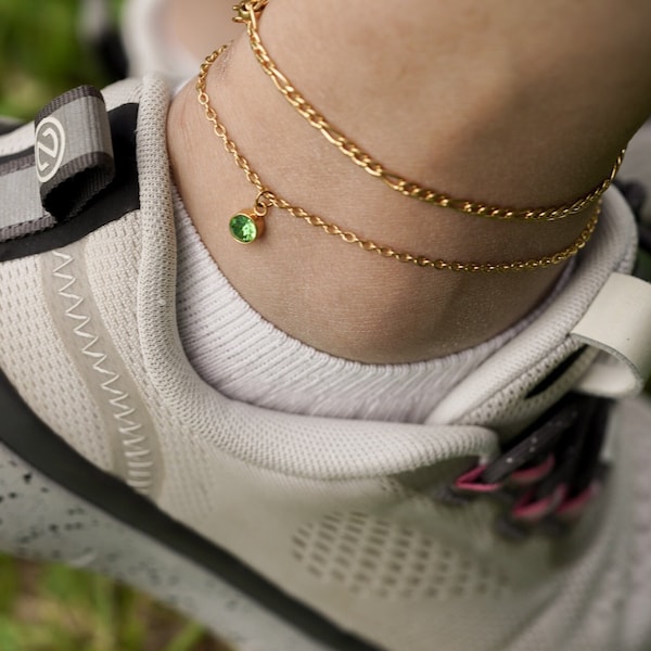 Dainty Chain Anklet with Birthstone • Personalized Anklet • Birthstone Anklet • Gemstone Anklet • WATERPROOF • Birthday • Christmas Gift