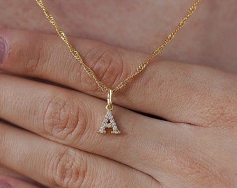 Collar con inicial de diamante, collar de oro personalizado, collar con letra, collar personalizado, dama de honor, joyería personalizada, regalo de Navidad