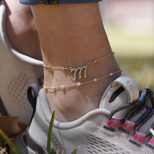 18K Gold Angel Number Anklet, Personalized Gift, Pearl Angel Numbers Anklet, Lucky Number, Christmas Gift, 444, 222, 333, 777, 999