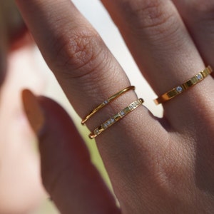 Gold Stackable Rings For Women, Stacking Ring Set, Knuckle Ring, Band Ring with Diamond, Bridesmaid Gift, WATERPROOF Thin Ring