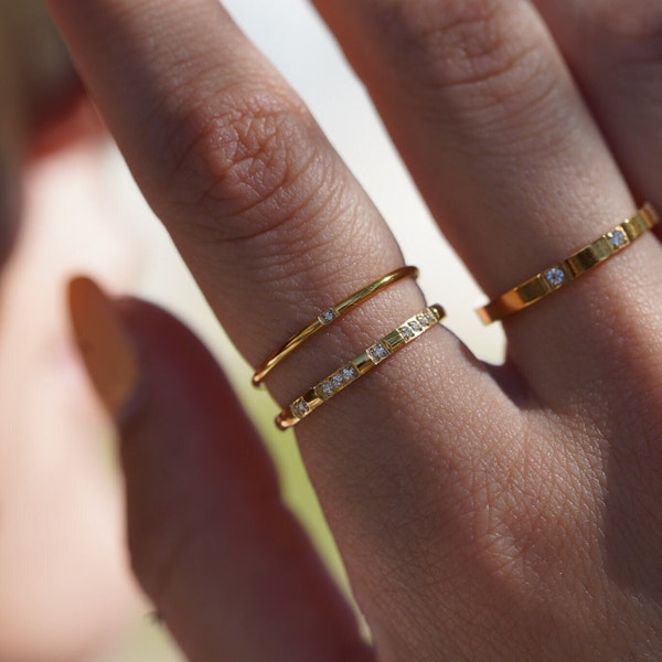 Gold Stackable Rings For Women, Stacking Ring Set, Knuckle Ring, Band Ring with Diamond, Bridesmaid Gift, WATERPROOF Thin Ring