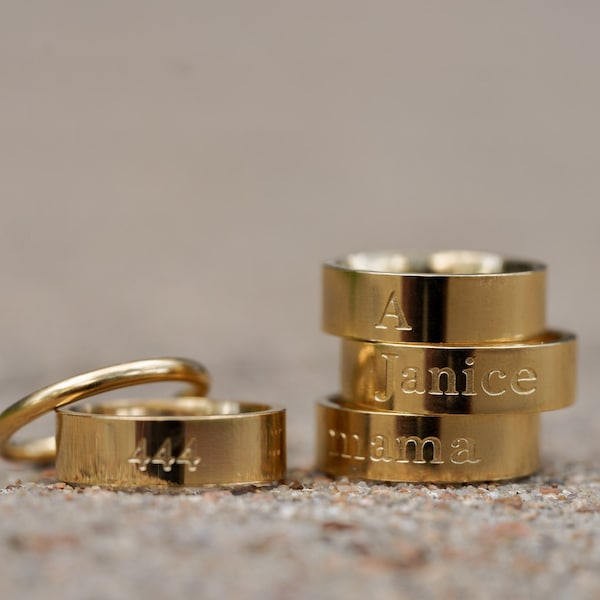 Custom Name Ring • Engraved Ring • Personalized Gift • Custom Initial Ring • Stackable Gold Ring • Christmas Gift • Unisex Wedding Ring