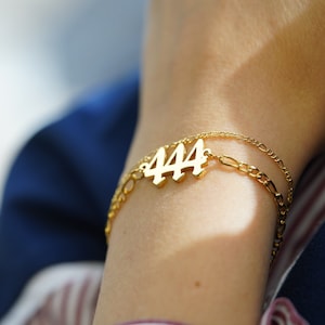 18K Gold Angel Number Bracelet, Personalized Gift, Pearl Angel Numbers Bracelet, Lucky Number, WATERPROOF, Christmas Gift  for her