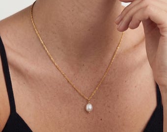 Pearl Necklace Earrings Set, Gold Silver Pearl Jewelry, Freshwater Pearl Set, Minimalist Jewelry, Bridal Gift, Bridesmaid Gift