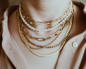 18K Gold Chain Necklace, Cable Chain, Paperclip Chain, Twist Chain, Figaro, Curb Chain,  Pearl Bead Chain, Christmas Gift  for kids
