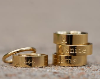 Custom Name Ring • Engraved Ring • Personalized Gift • Custom Initial Ring • Stackable Gold Ring • Christmas Gift • Unisex Wedding Ring