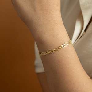 14k Gold Bismarck Chain Bracelet , 4mm Mesh Bracelet, Retro Italian Mesh Chain Bracelet, Vintage Look Chain Jewelry, Christmas Gift for her