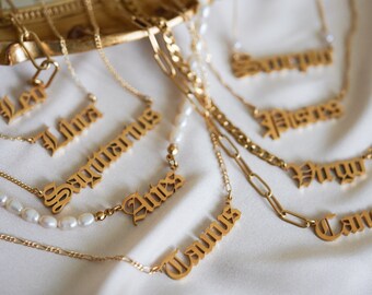 Zodiac Name Necklace - Etsy