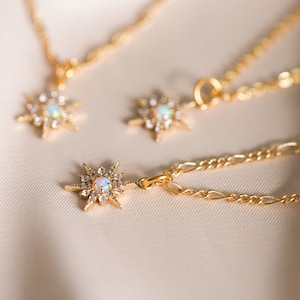 18K Gold Opal Star Earrings, Opal Star Drop Earrings, CZ Star Necklace, 18K GOLD Chain, Dainty Earrings, Birthday, Christmas Gift Idea image 3
