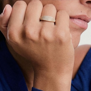 Pave Signet Ring by Babeina, Gold Vermeil Skinny Ring, Stacking Ring, Diamond Signet Ring, Slim Signet Ring, Pinky Ring for woman