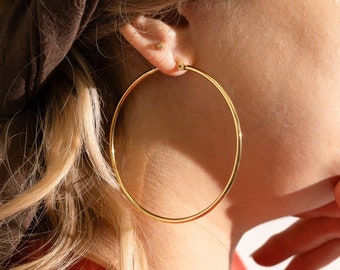 Large Hoop Earrings, Gold Hoop Earrings, Oversized Hoop Earrings, 60mm, Endless Hoop Earrings, Big Thin Gold Hoops,