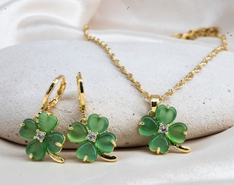 Gold Filled Clover Necklace, 4 Leaf Necklace,  Luck Necklace, Four-Leaf Clover, Shamrock Jewelry, Shamrock Necklace, Christmas Gift, Jade