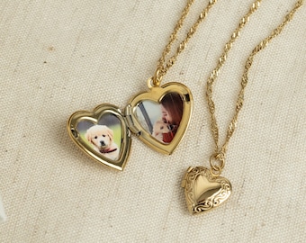 Collier médaillon coeur avec photo, grand médaillon coeur, collier médaillon vintage, frère et sœur, meilleure amie, cadeau personnalisé pour elle, cadeau de Noël