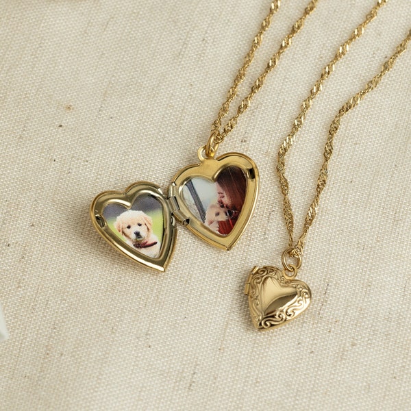 Heart Locket Necklace with Photo, Big Heart Locket, Vintage Locket Necklace, Sibling, Best Friend, Personalized gift for her, Christmas Gift