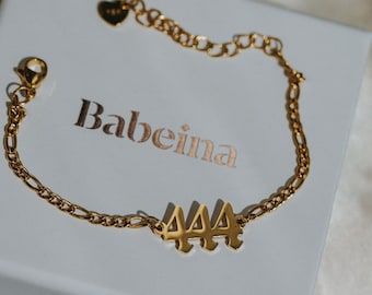 18K Gold Angel Number Bracelet, Personalized Gift, Pearl Angel Numbers Bracelet, Lucky Number,WATERPROOF, Christmas Gift for her, Bridesmaid