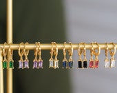 18K Gold Zircon Stone Earrings, Christmas Gift, Trend Colorful Earrings, Perfect gift for her, Personalized Jewelry, Minimalist Huggies